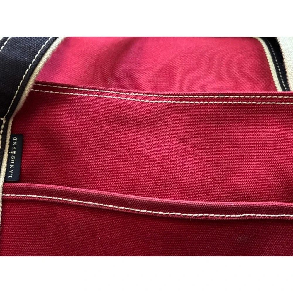 Lands End Duffel Bag Red Good Canvas Nautical Weekend Travel Carry On